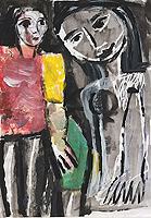 Kunst Malerei Gemälde Acryl Mischtechnik auf Papier zwei Frauen
