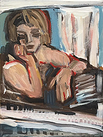 Kunst Malerei Gemälde Acryl auf Leinwand sitzende Frau die wartet