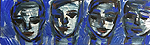 Kunst Malerei Gemälde Acryl auf Leinwand vier Köpfe mit blauem Hintergrund