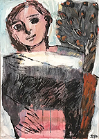 Kunst Malerei Gemälde Acryl auf Leinwand Frau am Tisch