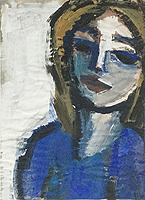 Kunst Malerei Gemälde Acryl auf Papier Frauenkopf mit langen Haaren nach links schauend
