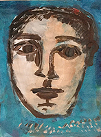 Kunst Malerei Gemälde Acryl auf Papier Männerkopf dunkeltürkiser Hintergrund