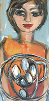 Kunst Malerei Gemälde Acryl auf Leinwand Frau am Tisch 