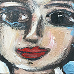 Kunst Malerei Gemälde Acryl auf Leinwand Frauenkopf mit roten Lippen