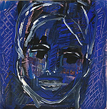 Kunst Malerei Gemälde Acryl auf Papier Frauenkopf blauer Hintergrund