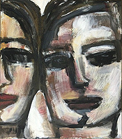 Kunst Malerei Gemälde Acryl auf Leinwand Köpfe von einem Paar mit dunklen Haaren