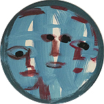 Kunst Malerei Gemälde Acryl auf Leinwand drei Gesichter auf runder Leinwand