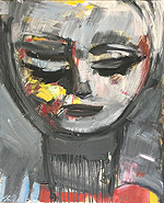 Kunst Malerei Gemälde Acryl auf Leinwand Frauenkopf mit grauer Kopfbedeckung und geschlossenen Augen