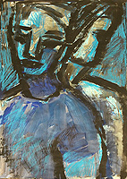 Kunst Malerei Gemälde Acryl auf Papier zwei Männer stehen Rücken an Rücken