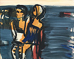 Kunst Malerei Gemälde Acryl auf Leinwand am Meer mit zwei Menschen die sich unterhalten