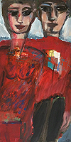 Kunst Malerei Gemälde Acryl auf Papier Mann und Frau in roter Kleidung