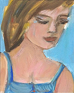 Kunst Malerei Gemälde Acryl auf Leinwand mit Kopf einer blonden Frau und geschlossenen Augen