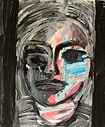 Kunst Malerei Gemälde Acry Mischtechnik auf Karton mit dem Kopf einer Frau