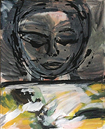 Kunst Malerei Gemälde Acryl auf Leinwand dunkler Frauenkopf