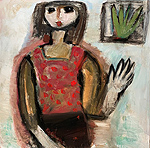 Kunst Malerei Gemälde Acryl auf Leinwand mit grüßender Frau