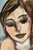 Kunst Malerei Gemälde Acryl auf Leinwand mit Frauenkopf geschlossenen Augen und braunen Haaren