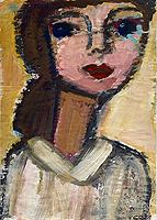 Kunst Malerei Gemälde Acryl auf Papier Kopf einer Frau mit Braunen Haaren