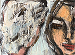 Kunst Malerei Gemälde Acryl/Collage auf Leinwand mit zwei Frauen die sich anschauen und unterhalten