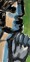 Kunst Malerei Gemälde Acryl auf Leinwand mit denkenden Mann der die Hand am Kind hat und im Profil gemalt wurde