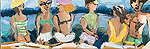 Kunst Malerei Gemälde Acryl auf Leinwand am Meer Männer und Frauen sitzen am Meer und unterhalten sich