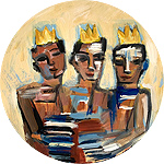 Kunst Malerei Gemälde Acryl auf Leinwand mit drei Königen mit goldenen Kronen