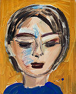Kunst Malerei Gemälde Acryl auf Leinwand Frauenkopf mit geschlossenen Augen auf braunem Hintergrund