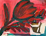 Kunst Malerei Gemälde Acryl auf Papier Stilleben rote Blume auf rotem Hintergrund