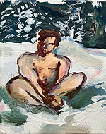 Kunst Malerei Gemälde Acryl auf Leinwand Männerakt Mann sitzt unbekleidet im Schnee