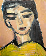 Kunst Malerei Gemälde Acryl auf Leinwand mit Frauenkopf geschlossenen Augen und schwarzen Haaren