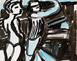Kunst Malerei Gemälde Acryl auf Leinwand Zeichnung mit 2 Personen am Meer