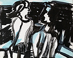 Kunst Malerei Gemälde Acryl auf Leinwand Zeichnung mit 2 Personen am Meer die sich unterhalten