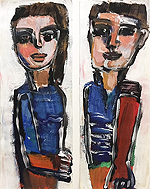Kunst Malerei Gemälde Acryl auf Acrylpapier Mann und Frau stehen sich gegenüber und schauen nach vorne