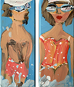 Am Meer - Kunst Malerei Gemälde Acryl auf Leinwand am Meer Männer und Frauen sitzen am Meer und unterhalten sich